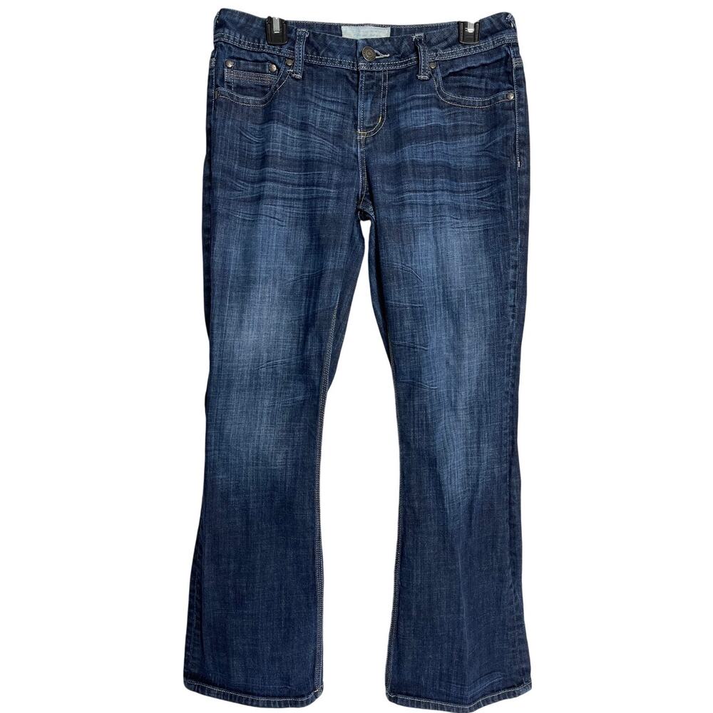 Maurices Bootcut Jeans Junior 7 Short Blue Dark Wash Denim Mid Rise WEAR AT HEM